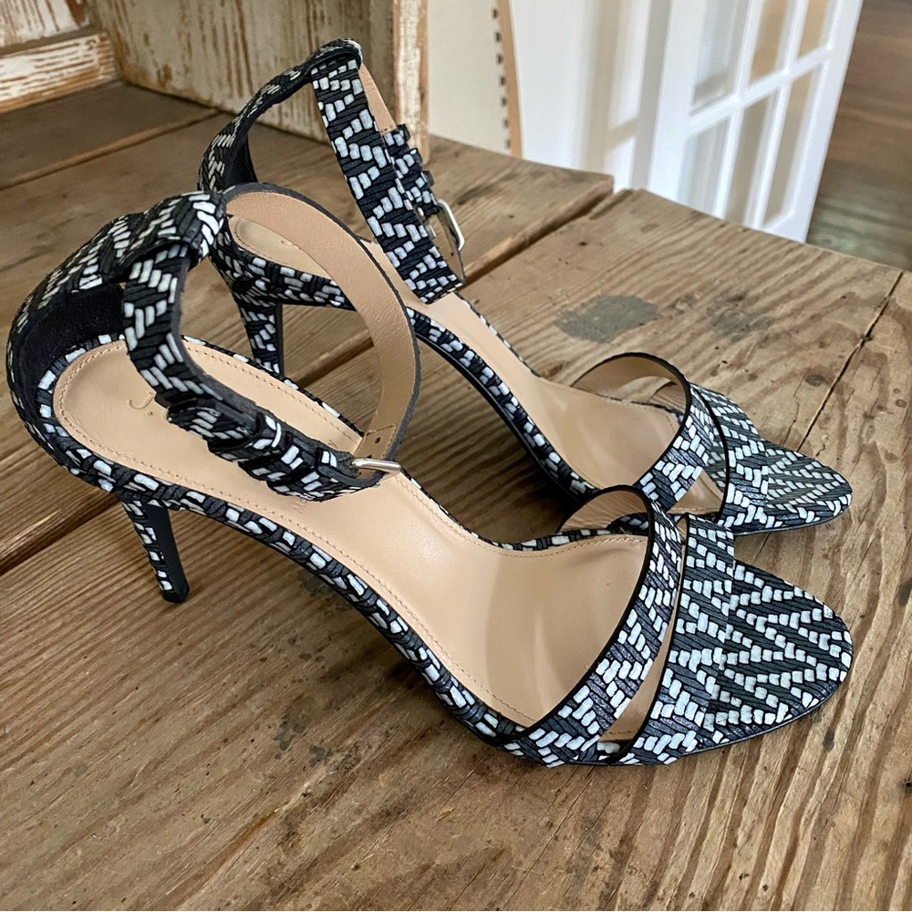 J Crew black and white strappy heels size 7 NWOT